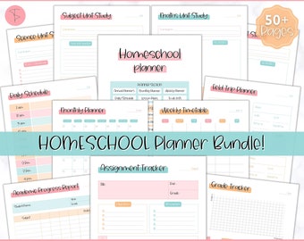 50pg HOMESCHOOL Planner Printable, Home School Teacher, Academic Lesson Planner, School, Preschool, Kindergarden, Homework, Daily Schedule