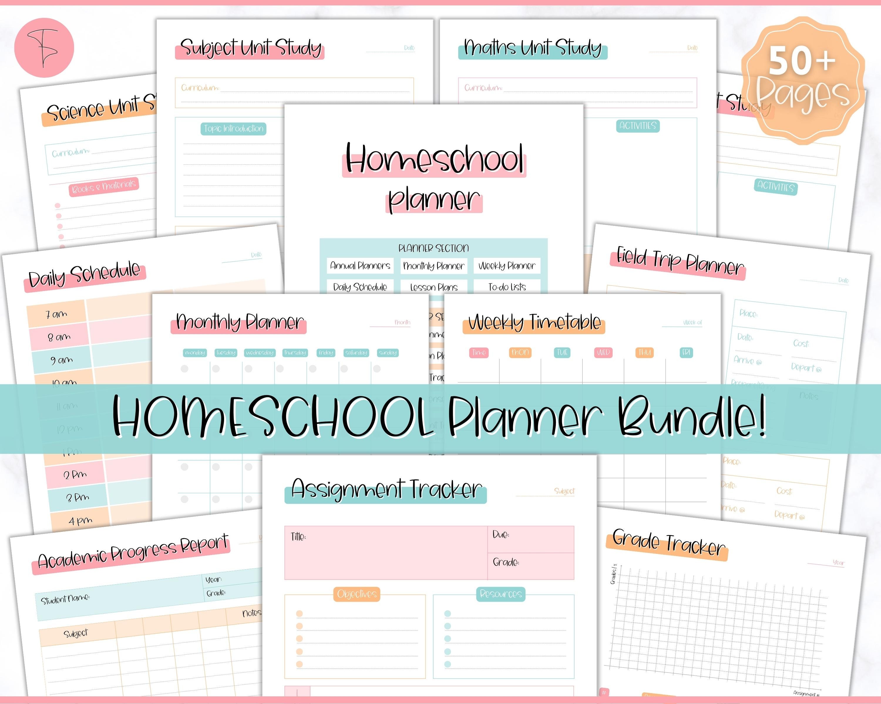 50pg HOMESCHOOL Planer Printable, Home School Lehrer, Akademischer Stundenplaner, Schule, Vorschule, Kindergarten, Hausaufgaben, Tagesplan