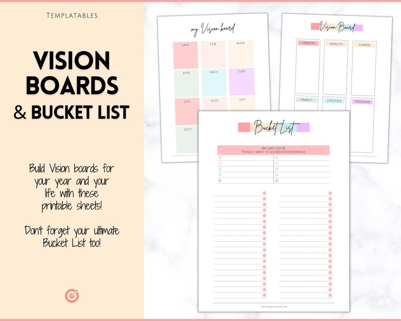 Goal Planner BUNDLE, 2024 Goals Tracker, SMART Goal Setting Kit, New Year, Monthly Habits Reflections, Productivity, Vision Board Printables image 7