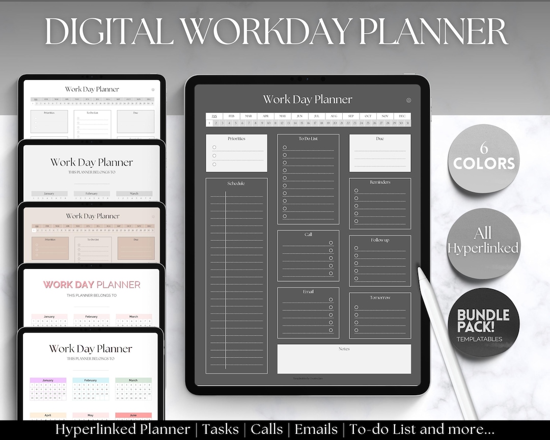 Work Planner, Digital Planner, Work Day Organizer, Daily Planner, Work