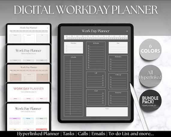 Work Planner, Digital Planner, Work Day Organizer, Daily Planner, Work from home To Do List, Business, Office Organizer, GoodNotes, iPad