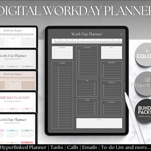 Work Planner, Digital Planner, Work Day Organizer, Daily Planner, Work from home To Do List, Business, Office Organizer, GoodNotes, iPad