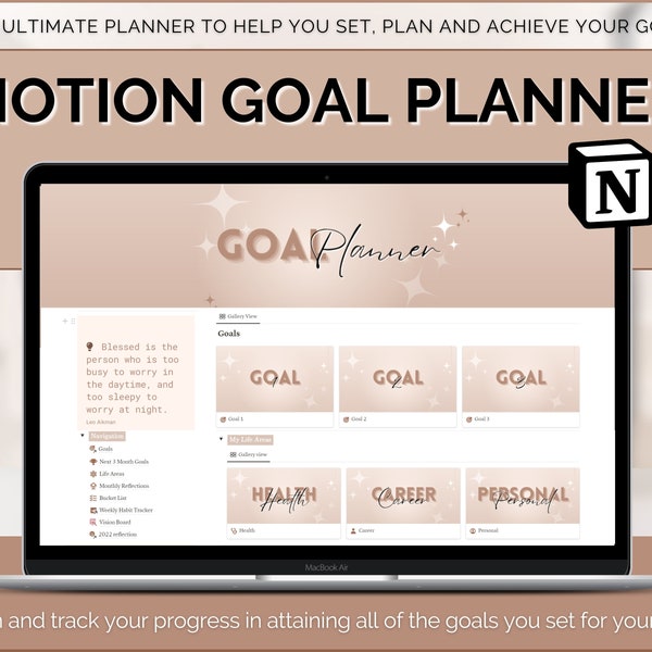 Goal Planner, Notion Template, 2024 Goals Tracker, SMART Goal Setting, Habits Reflections, Vision Board, Aesthetic Dashboard, Goal Journal