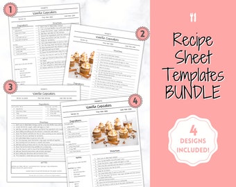 Recept pagina sjabloon BUNDEL, Bewerkbaar Receptenboek Sjabloon, Receptkaarten, Minimale Recept Binder, Afdrukbare Boerderij, Food Planner Kookboek