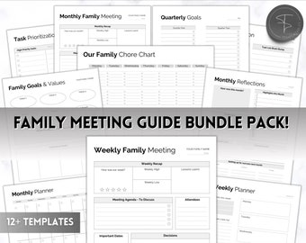 12pg Family Meeting Guide BUNDEL met vergaderagenda, notities, familiekalender, huishoudelijke planner, huisorganisatie, afdrukbare moederplanner