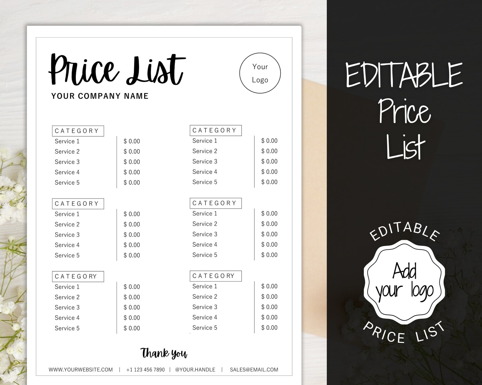 Hair PRICE LIST Template Editable. Printable Price Sheet - Etsy
