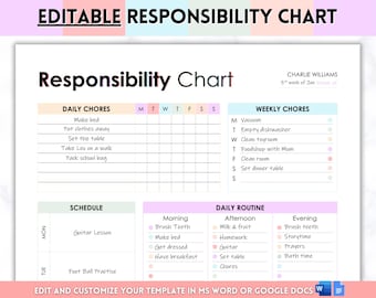 Editable Chore Chart for Two Kids | Canva Template | Behavior Tracker ...