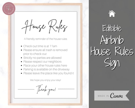 EDITABLE Airbnb Sign HOUSE Rules Template Checklist Airbnb Welcome Book Super Host Vacation Rental Signage VRBO Air Bnb Policy Etsy Canada