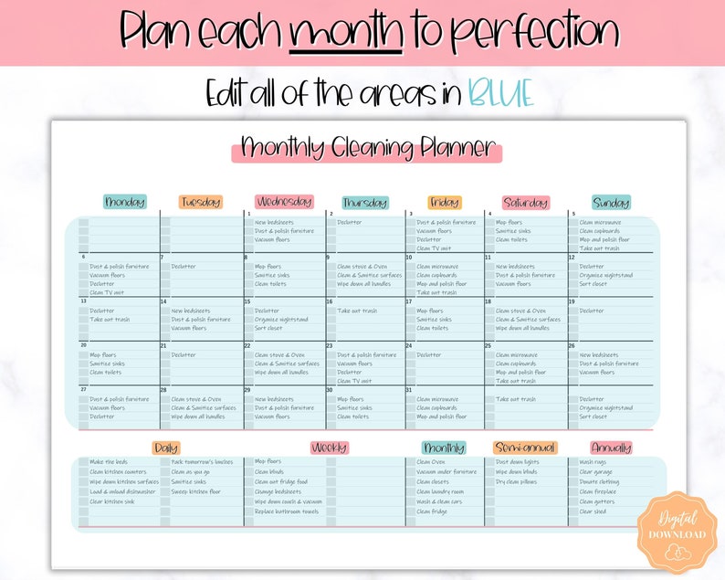 COLORFUL Cleaning Schedule, EDITABLE Cleaning Checklist, Cleaning ...