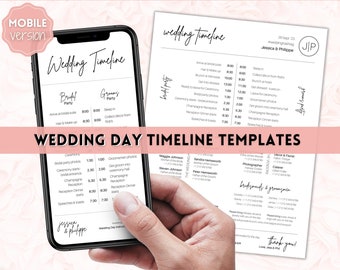 MOBILE Wedding Timeline, Editable Wedding Day Timeline Template, order of events, Schedule, Wedding Day, Digital itinerary program, evite