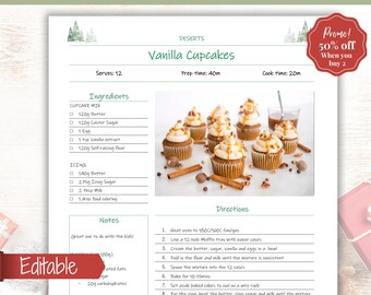 CHRISTMAS Recipe Sheet template, EDITABLE Recipe Book Template, Recipe Cards, Minimal Recipe Binder, Printable Farmhouse, Planner Journal