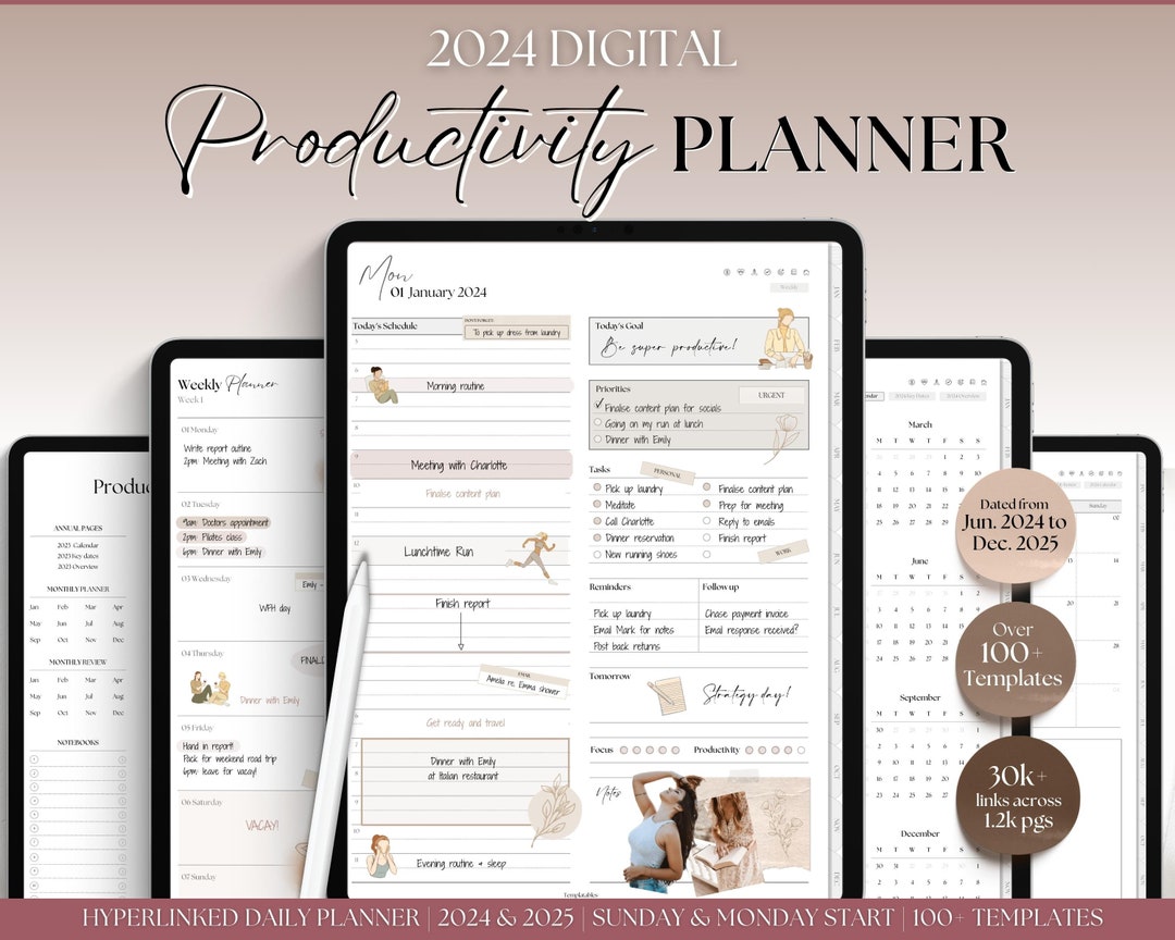 Digital Productivity Planner, 2024 2025 Digital Planner, Daily to Do