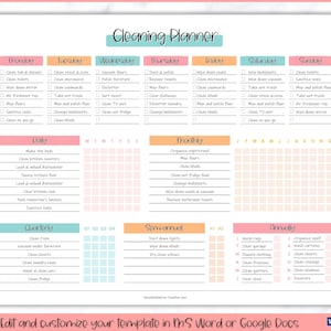 EDITABLE Cleaning Planner, Cleaning Checklist, Cleaning Schedule, Weekly House Chores, Adhd Clean Home, Monthly, Household Planner Printable