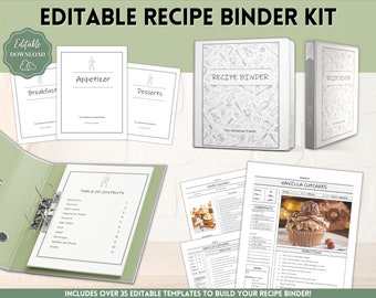 Recipe Binder Template bundle, EDITABLE Recipe Book Template, Cookbook Kit, Recipe Card, Recipe Page, Recipe Sheet, Food Planner, 35+ pages