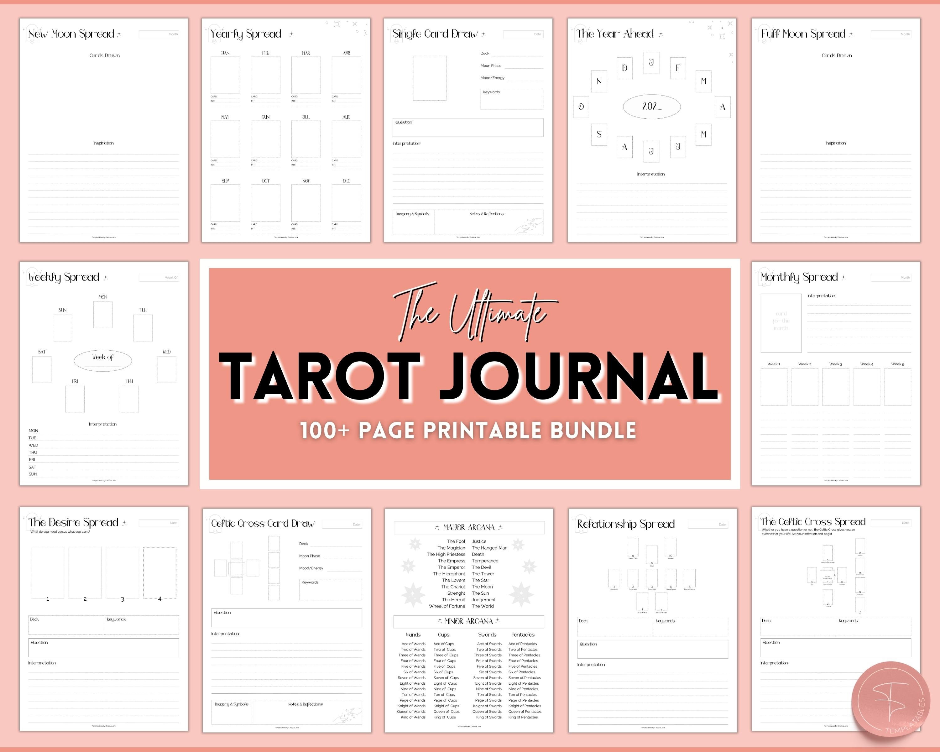 Minimalist Tarot Reflections Journal Printable, In-Depth Daily Card  Readings & Spreads Workbook, Tarot Planner – 135 Pages