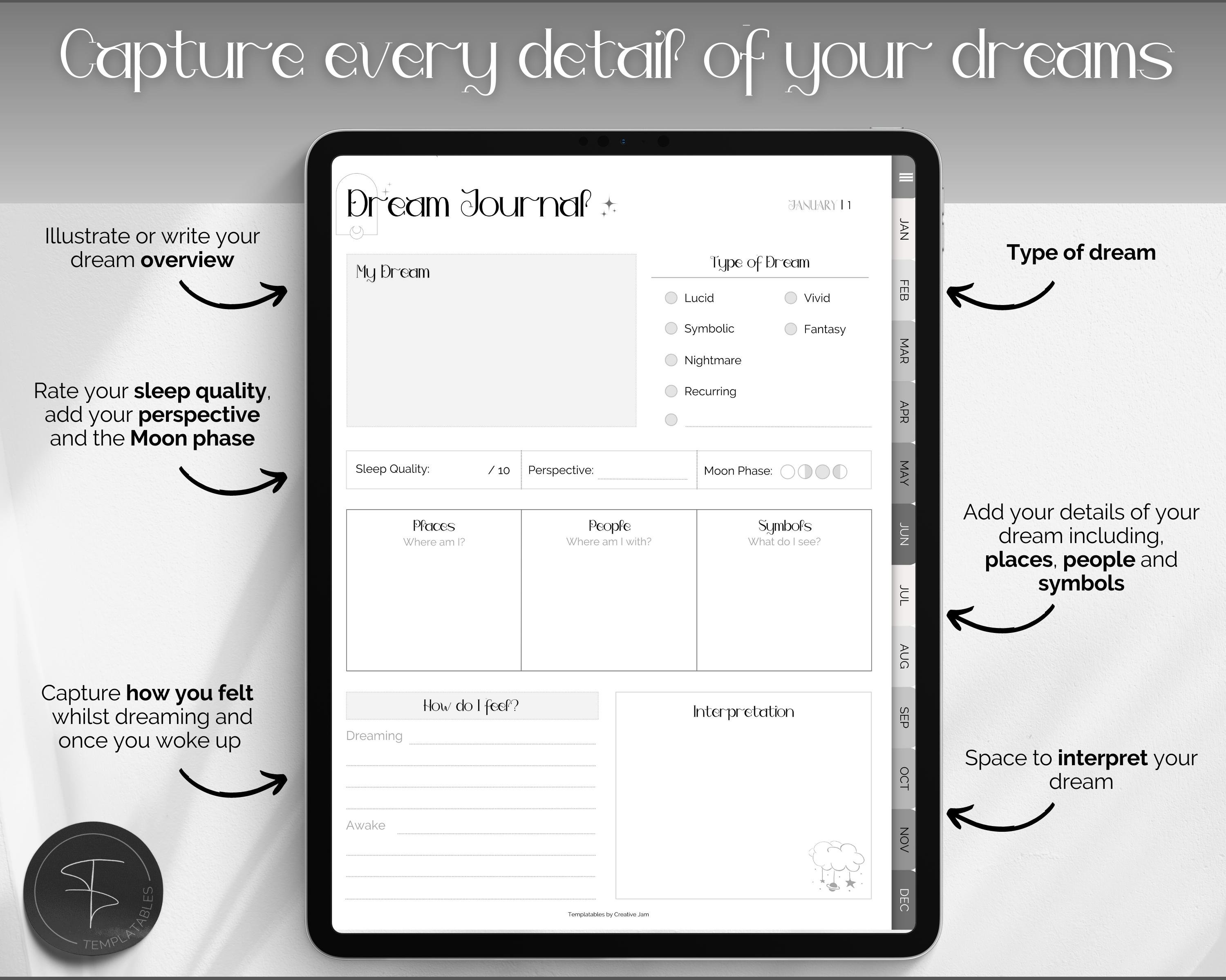 Digital Dream Journal, Digital Journal for Goodnotes, iPad Digital ...