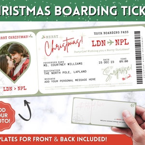 CHRISTMAS Boarding Ticket Template, Xmas Present Surprise Boarding Pass, Plane Ticket Vacation, Airline Flight Trip, Holidays Gift, Fake