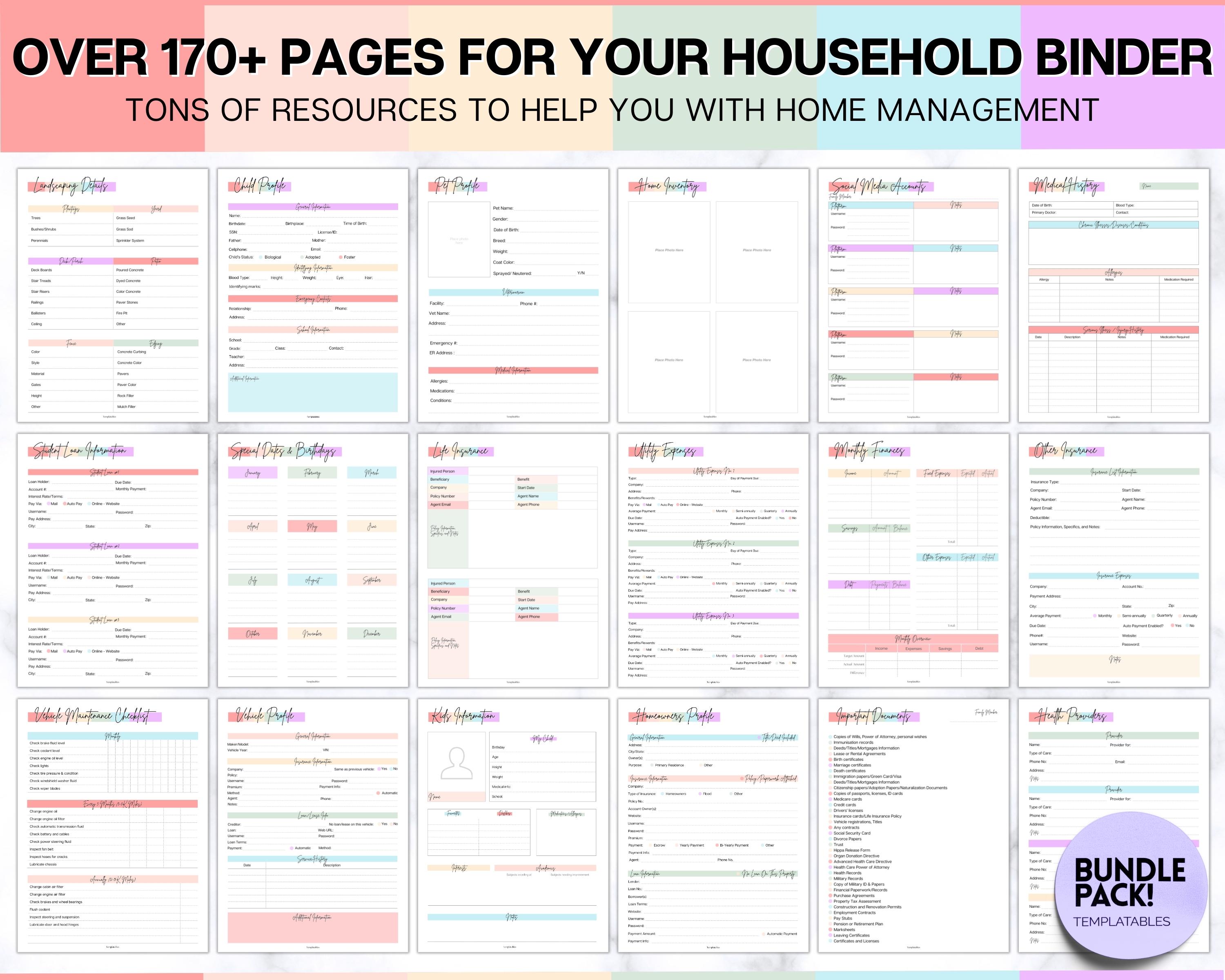 The ULTIMATE Home Management Binder Bundle! 170pg Colorful Household ...