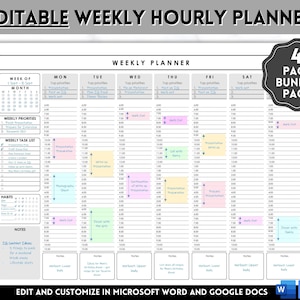 Weekly Hourly Planner EDITABLE Weekly Schedule, Daily Planner, Undated Planner, 2024 Weekly Organizer, To Do List printable, Adhd