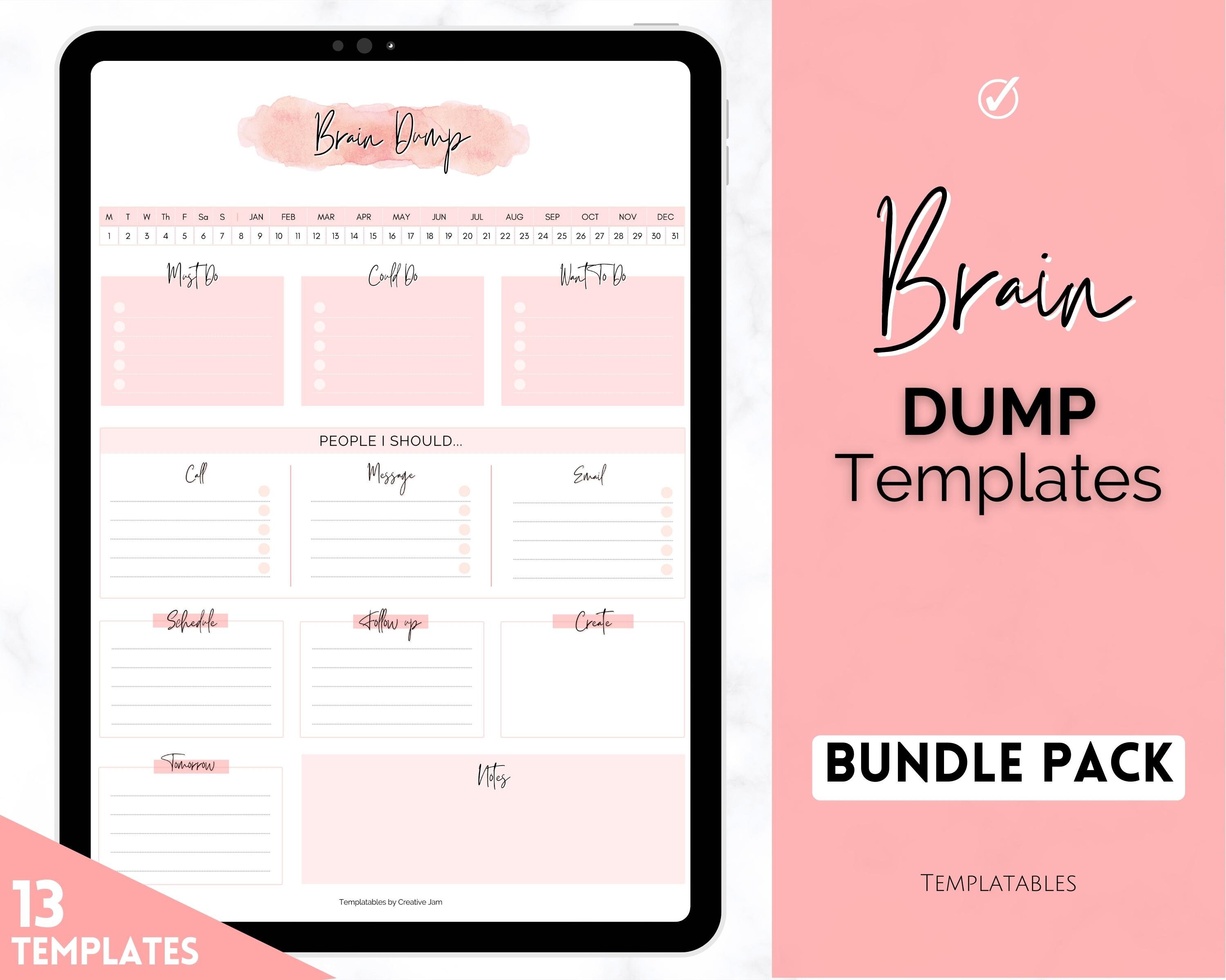 EDITABLE Brain Dump Template BUNDLE, to Do List Printable, ADHD Daily ...