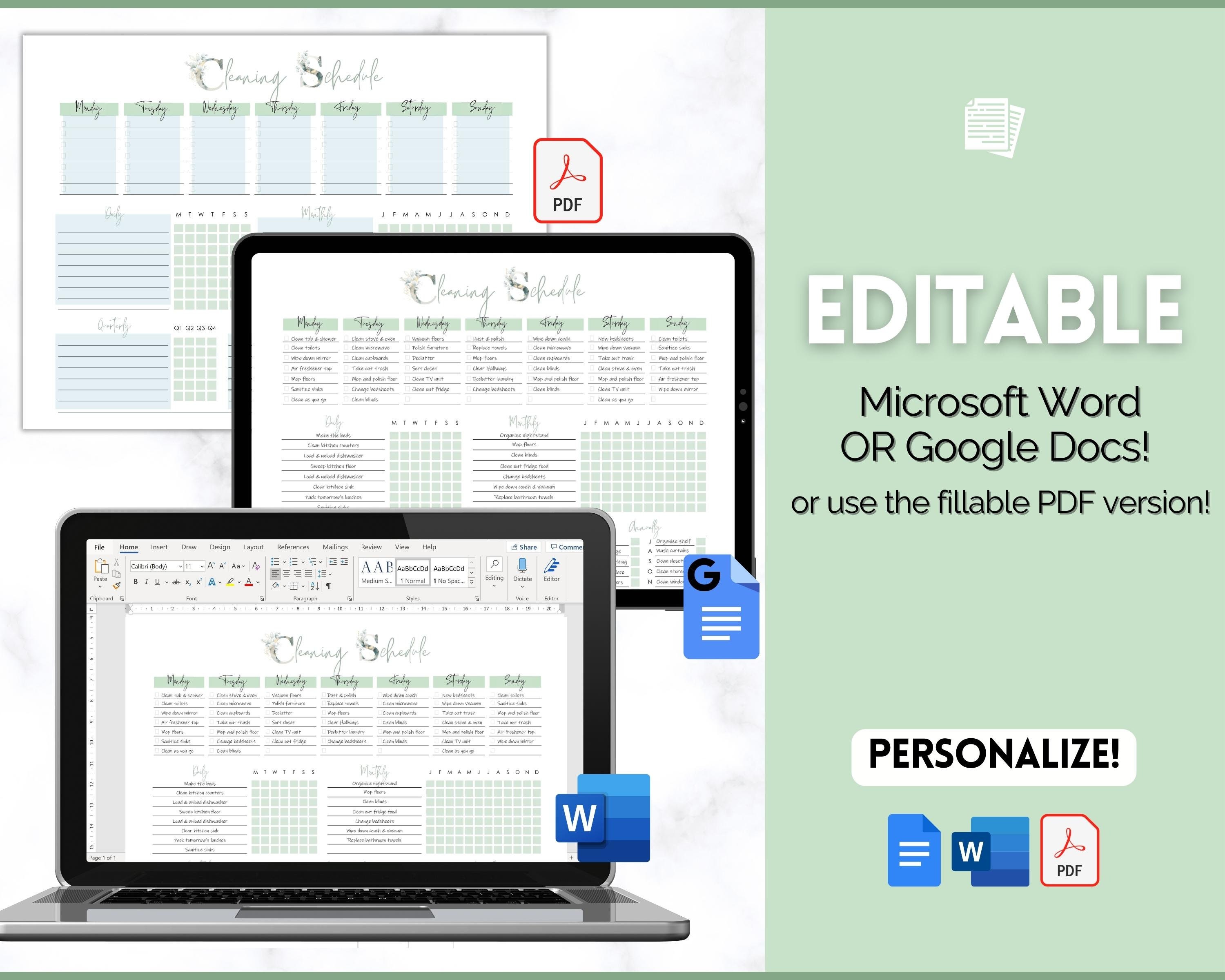 EDITABLE Cleaning Planner, Cleaning Checklist, Cleaning Schedule ...