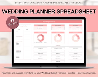 Ultimate Wedding Spreadsheet, Wedding Planning, Budget Planner, Checklist, Guest List, Google Sheets, Schedule, PINK Bridal Planner Timeline