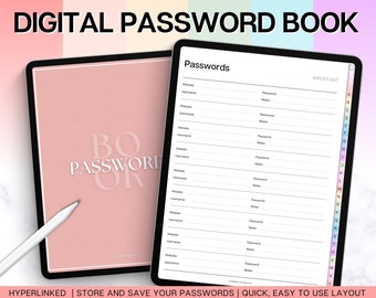 Password Book, Digital Password Tracker with tabs, Password Keeper & Organizer, Password Log, Goodnotes, Notability, iPad, Digital Notebook