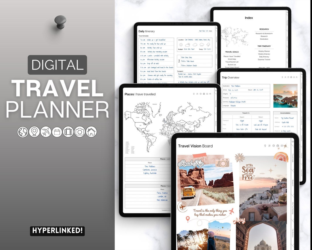 Digital Travel Journal, Goodnotes Travel Planner, Travel Itinerary