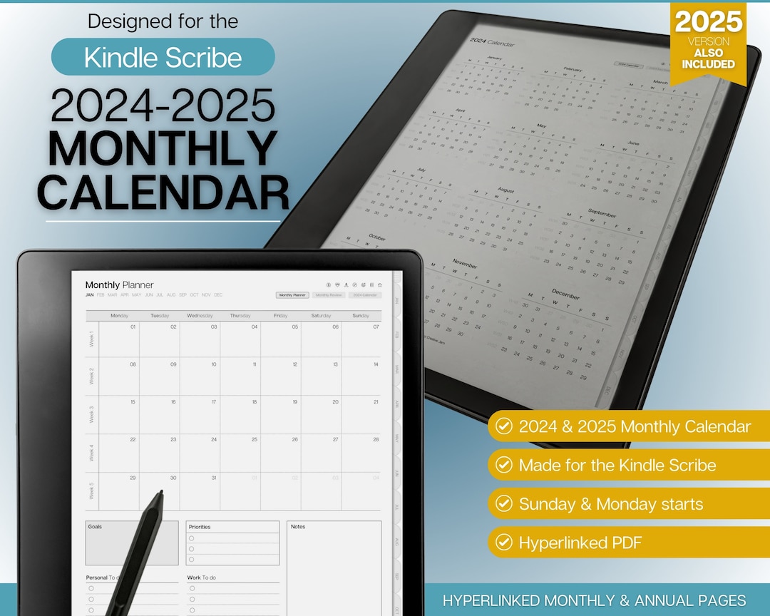 Templates for Kindle Scribe, 2024 Monthly Calendar, Hyperlinked Digital ...