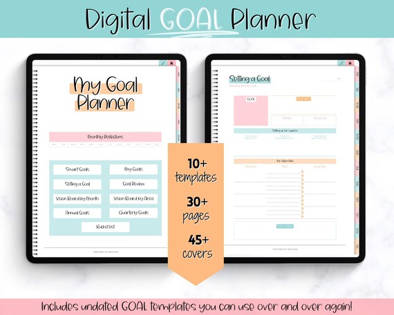 iPad Planner, Digital GOAL Planner, Undated Digital Goals Tracker, Goal Setting, Vision Board, SMART Goals, GoodNotes,  Journal, Habit, Life