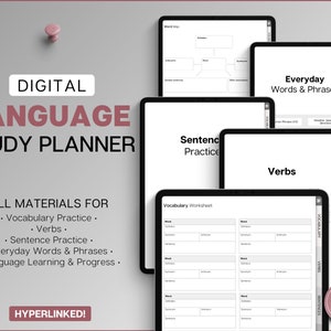 Language Learning Digital Planner, Study Korean, Japanese, Spanish, French, English, Language Templates, Student Workbook, GoodNotes, iPad