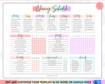 EDITABLE Cleaning Planner, Cleaning Checklist, Cleaning Schedule, Weekly House Chores, Adhd Clean Home, Monthly, Household Planner Printable