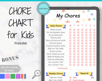 Chore Chart for Kids. Behaviour chart with Kid's Reward Chart included.  Children's Routine Chart & Checklist. Chore Chart Printable. Boys