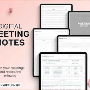Meeting Minutes Template, Digital Meeting Notes, Digital Planner, GoodNotes, iPad, Business Project Record, Agenda, Note Taking