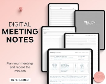 Meeting Minutes Template, Digital Meeting Notes, Digital Planner, GoodNotes, iPad, Business Project Record, Agenda, Note Taking