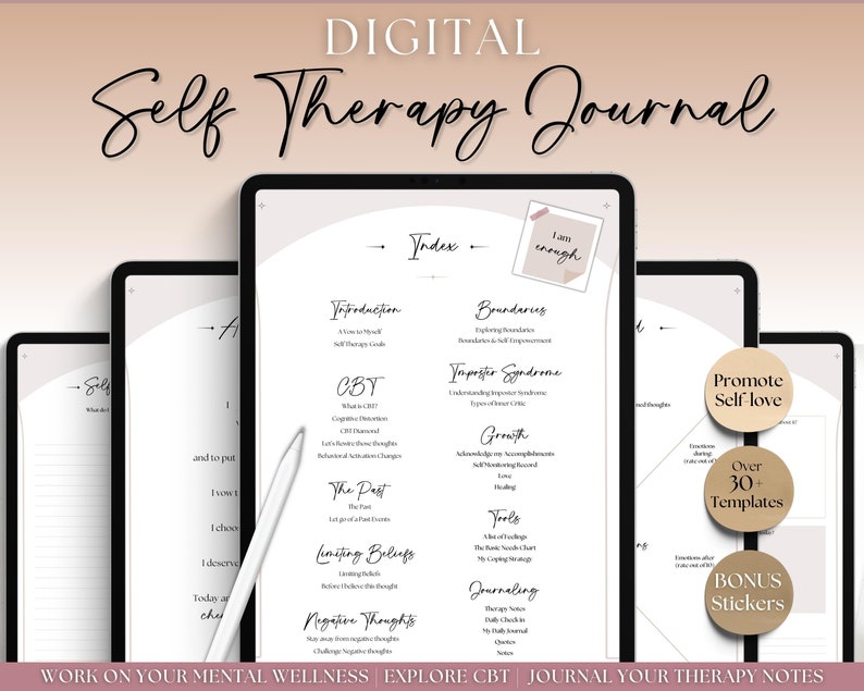 Self Therapy Journal, Digital Self-Therapy Workbook, CBT, Guided Journal Prompts, Worksheets, Shadow Work, Mindfulness, GoodNotes, iPad