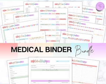 Medical Binder bundle, 50 Medical Planner pages, Medical Trackers | Printable Medication, Symptom, Bill, Doctor Visits, Health Pain trackers