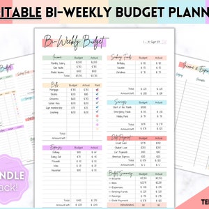 EDITABLE Biweekly Budget Planner, Bi-weekly Template, PDF Printable Paycheck Budget Tracker, Finance Planner, Zero Based, Sheet Binder