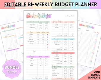 EDITABLE Biweekly Budget Planner, Bi-weekly Template, PDF Printable Paycheck Budget Tracker, Finance Planner, Zero Based, Sheet Binder
