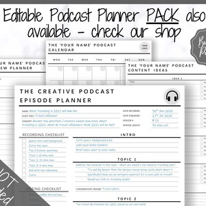 Podcast Planner EDITABLE Podcast Template Content Calendar | Etsy