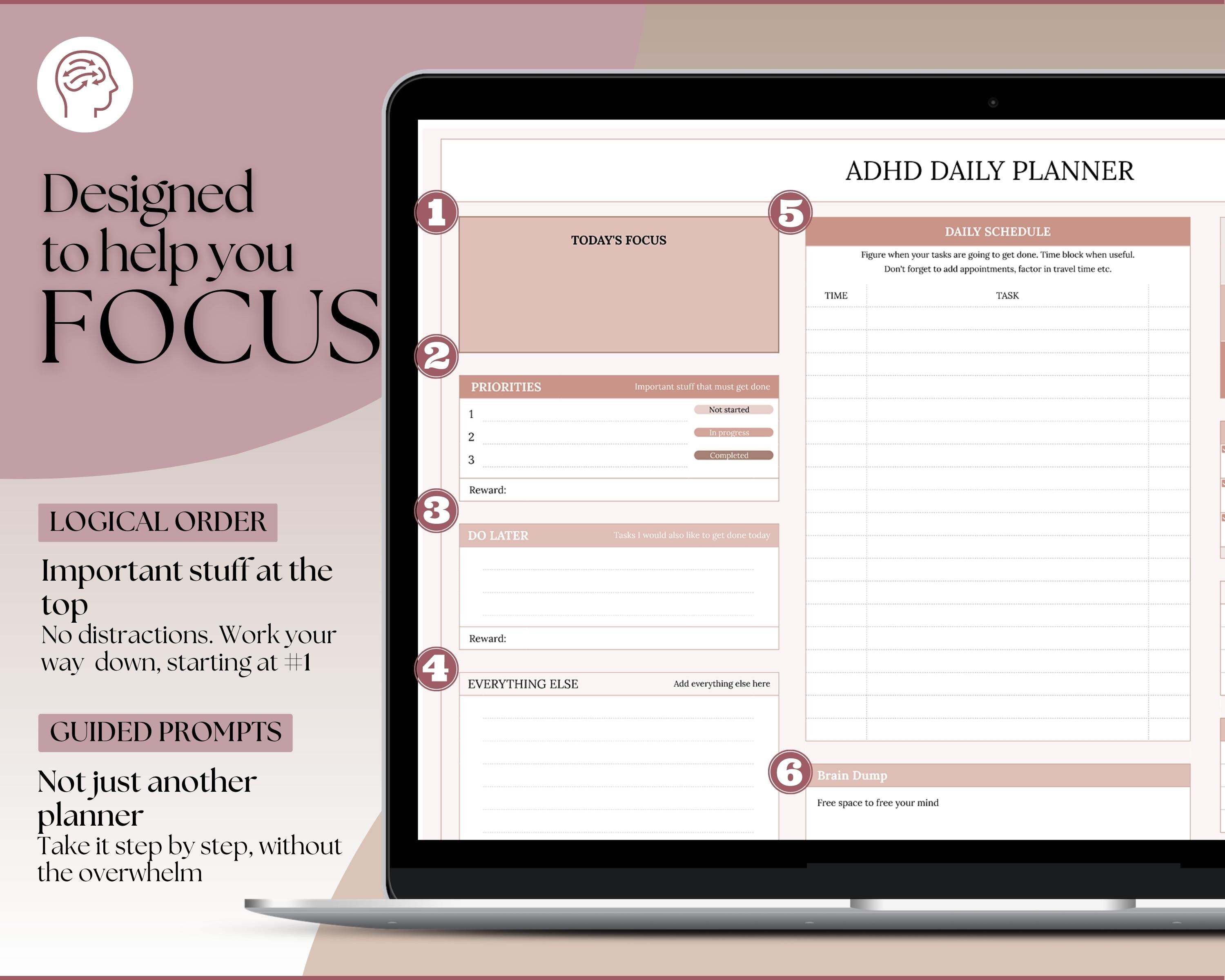 EDITABLE ADHD Digital Planner, Daily Planner Spreadsheet ...