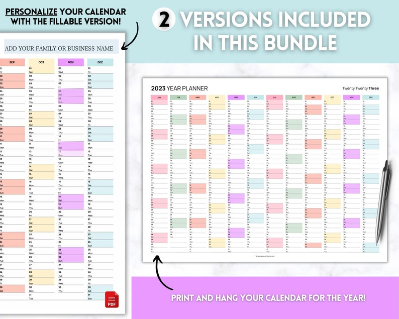 EDITABLE 2023 Wall Calendar Printable Large Yearly Calendar - Etsy UK