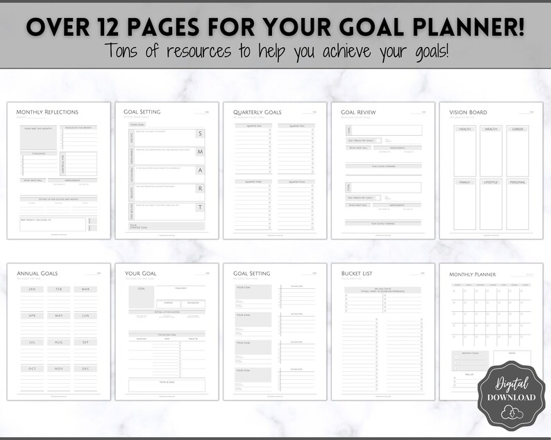 Goal Planner Printable BUNDLE, 2024 Goals Tracker, SMART Goal Setting ...