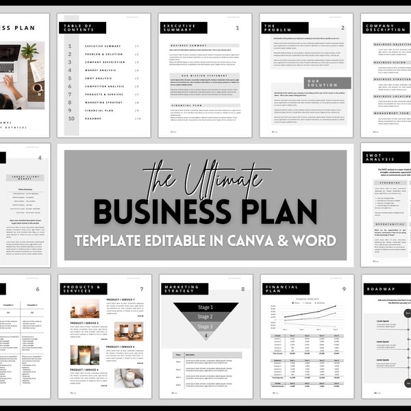 Small Business Plan Template, Business Planner Proposal, Start Up Workbook, Business Plan Analysis, Canva, Word, Side Hustle, EDITABLE Plan