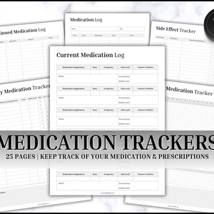 Medikations-Tracker-Bundle, druckbares tägliches Medizinlogbuch, Medikationsliste, medizinischer Tracker, medizinischer Planer, Gesundheitsordner, Nahrungsergänzungsmittel