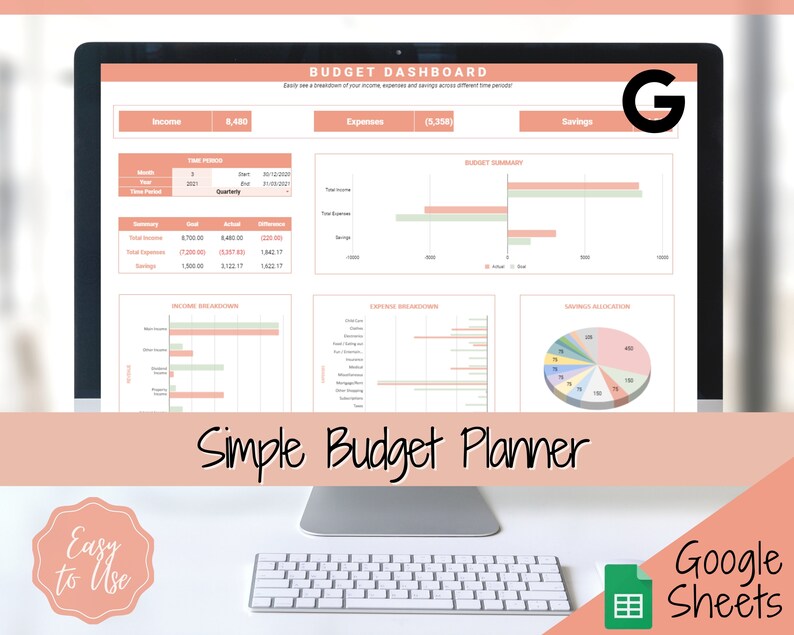 Simple budget planner google sheets budget spreadsheet etsy