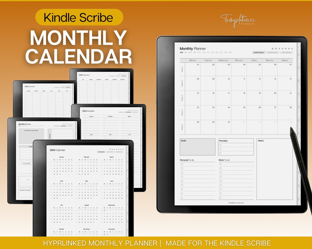 Kindle Scribe Templates, 2024 Monthly Calendar, Hyperlinked Digital