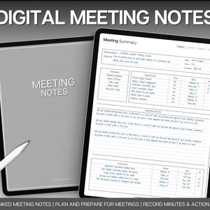 Modello di appunti di riunione digitale, Verbali di riunione modificabili, Pianificatore digitale, GoodNotes, iPad, Registrazione di progetti aziendali, Agenda, Prendere appunti