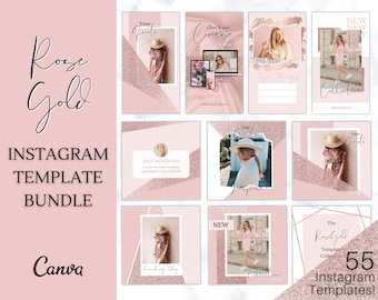 Rose Gold Instagram Templates BUNDLE, Rose Gold Instagram Post, Story, Frame, Blush Pink Notification Quotes, Engagement, Canva, Coaching