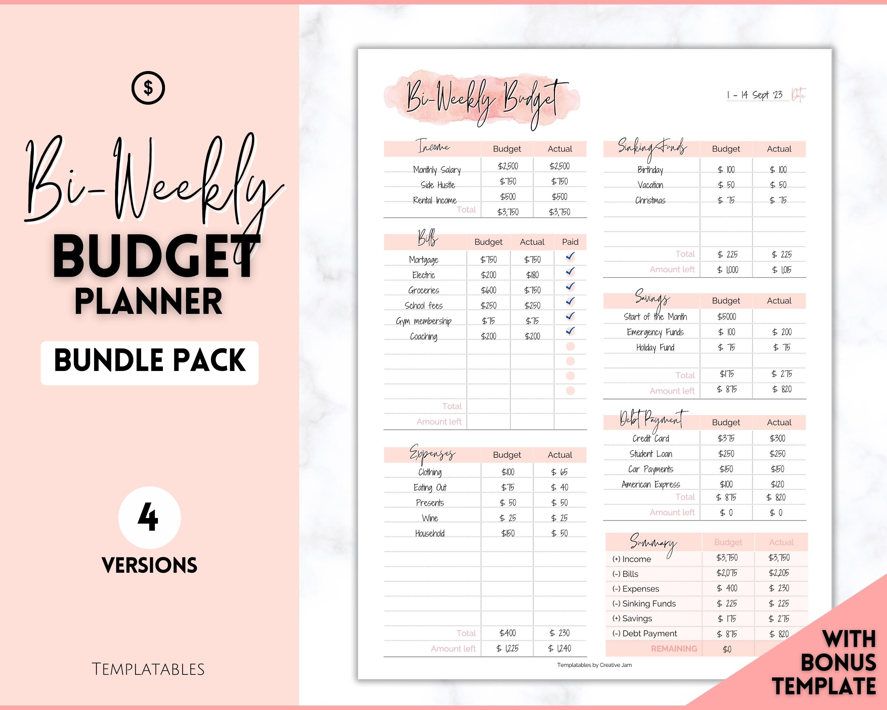 Biweekly Budget Planner, EDITABLE Bi-weekly Template, PDF Printable ...
